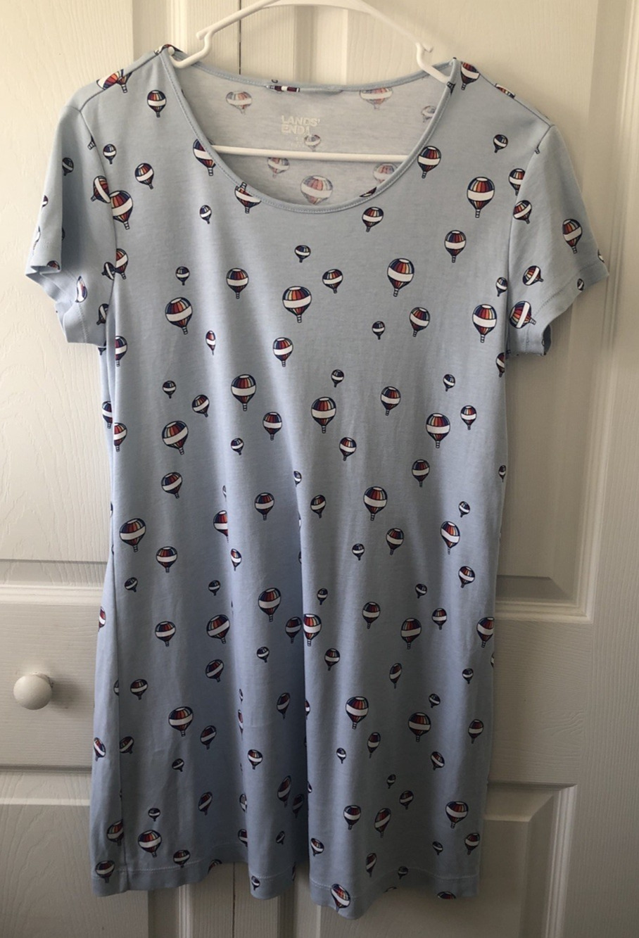 T-shirt Dress Lands End Hot Air Balloons Small 6-8 Blue Whimsical Cotton Kitschy